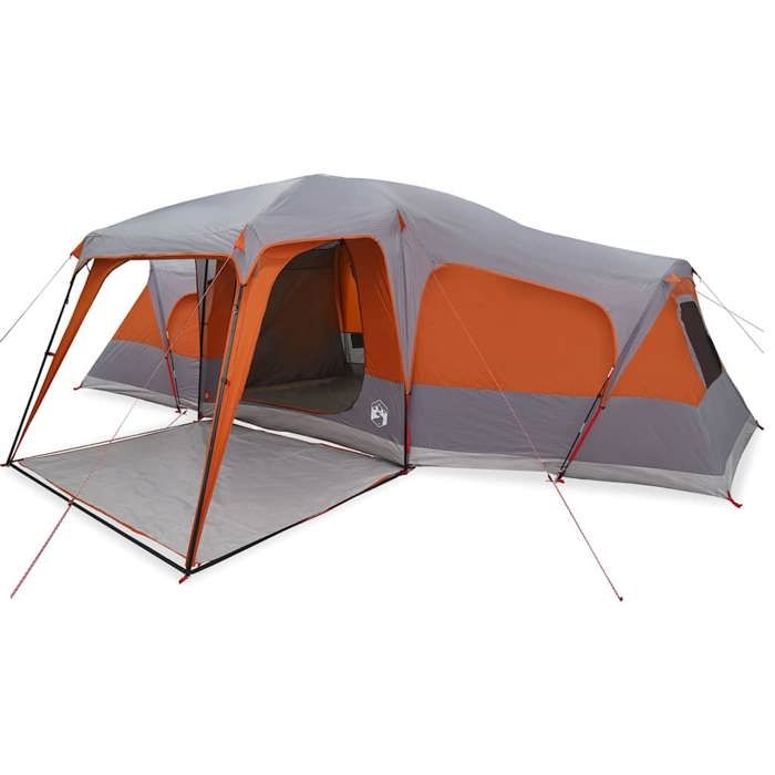 VidaXL Family Tent with Porch Dome 9 Person Grey and Orange, Tent, Garden Tent, Outdoor Shelter, Tent of 4009586