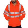 Fleece-lined Outdoor Sanitation Workwear Men's High Visibility Reflective Strip Zipper Hooded Sweatshirts