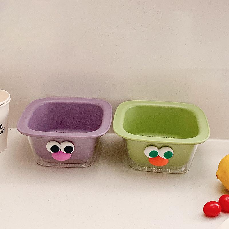 2024 New Double Drain Basket Fruit Washing Machine Cute Mini Fruit Tray Delicate Drain Basin Multi-purpose Kitchen Storage Box