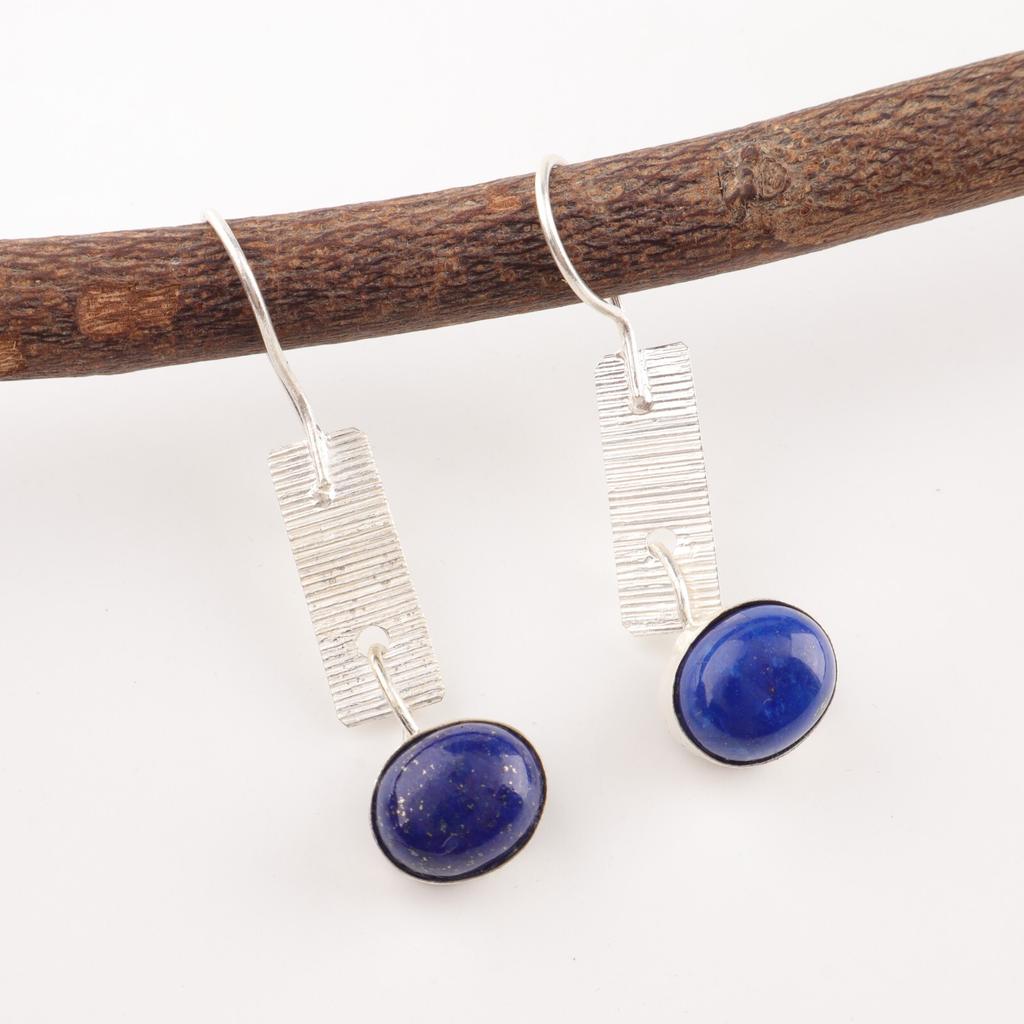 Lapis Lazuli Gemstone 925 Stamped Silver Women's Jewelry Handmade Earrings 1.9" EE-168-25