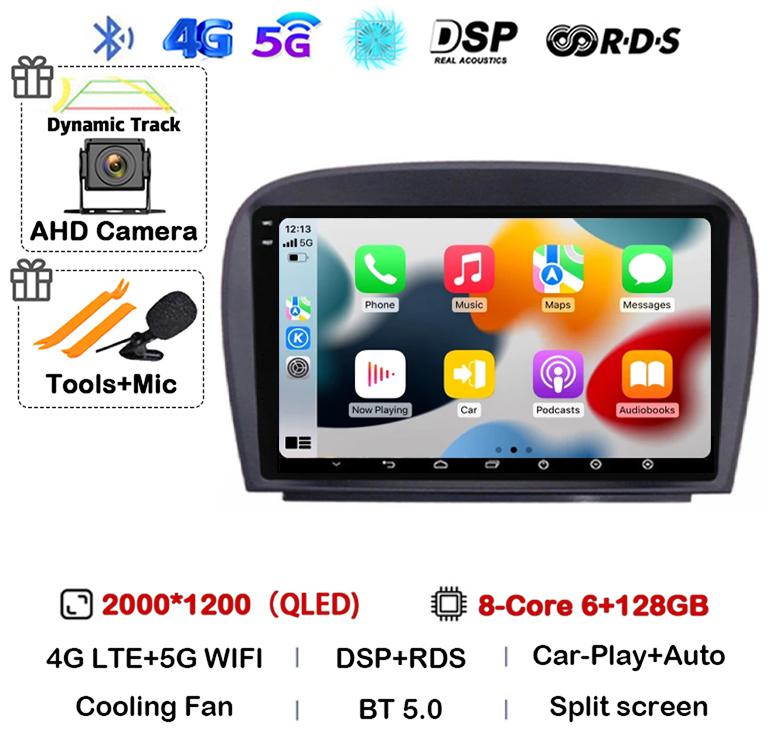 Android 14 Carplay Car Radio For Mercedes Benz SL R230 SL350 SL500 SL55 SL600 SL65 2001-2007 Multimedia Video Player GPS Stereo