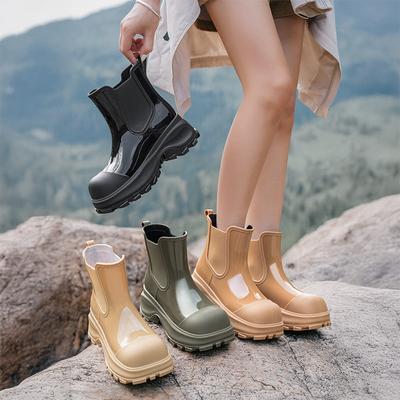 Women's Fashionable Rain Boots, Thick-soled Height-enhancing Rain Boots, Non-slip Water Boots, Mid-tube Adult Waterproof Rubber Shoes