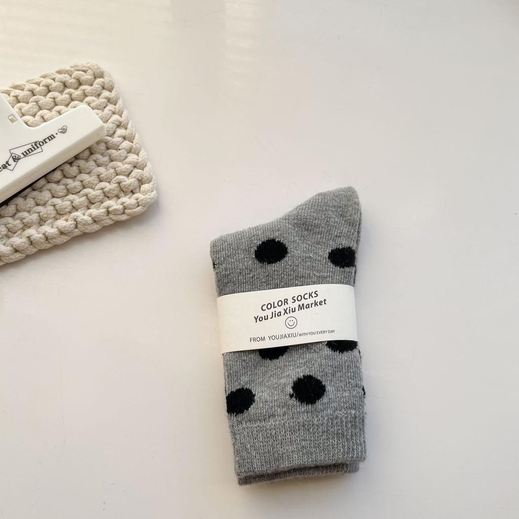 Wool Polka Dot Socks Medium Tube Socks Season Thickened And Piled Warm Terry Dot Winter Stockings