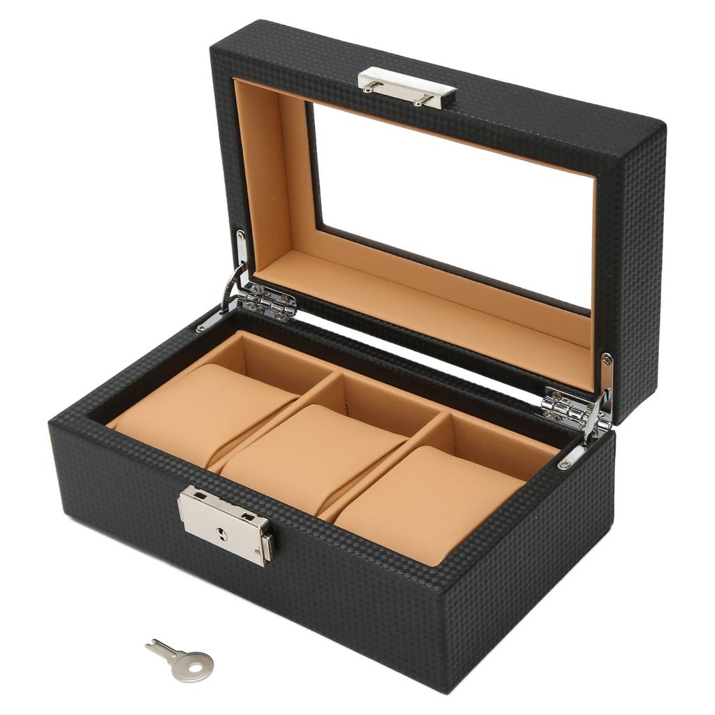 Watch Display Holder Stylish Light Luxury 3 Slots Lockable Dustproof Watch Case with Glass Plate