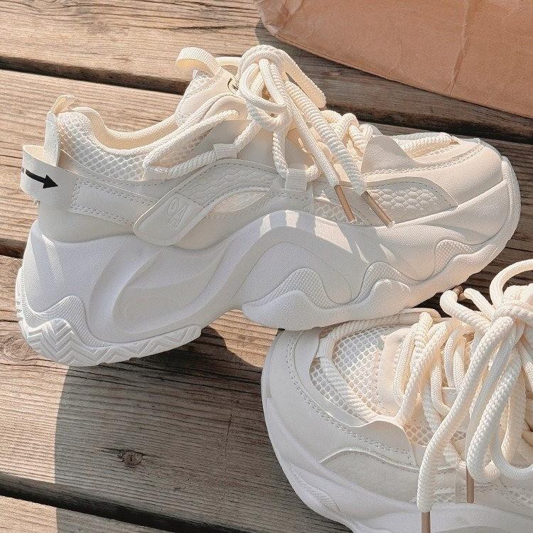 Dad shoes girl spring and summer 2025 new popular fashion breathable mesh shoes platform white shoes sports shoes