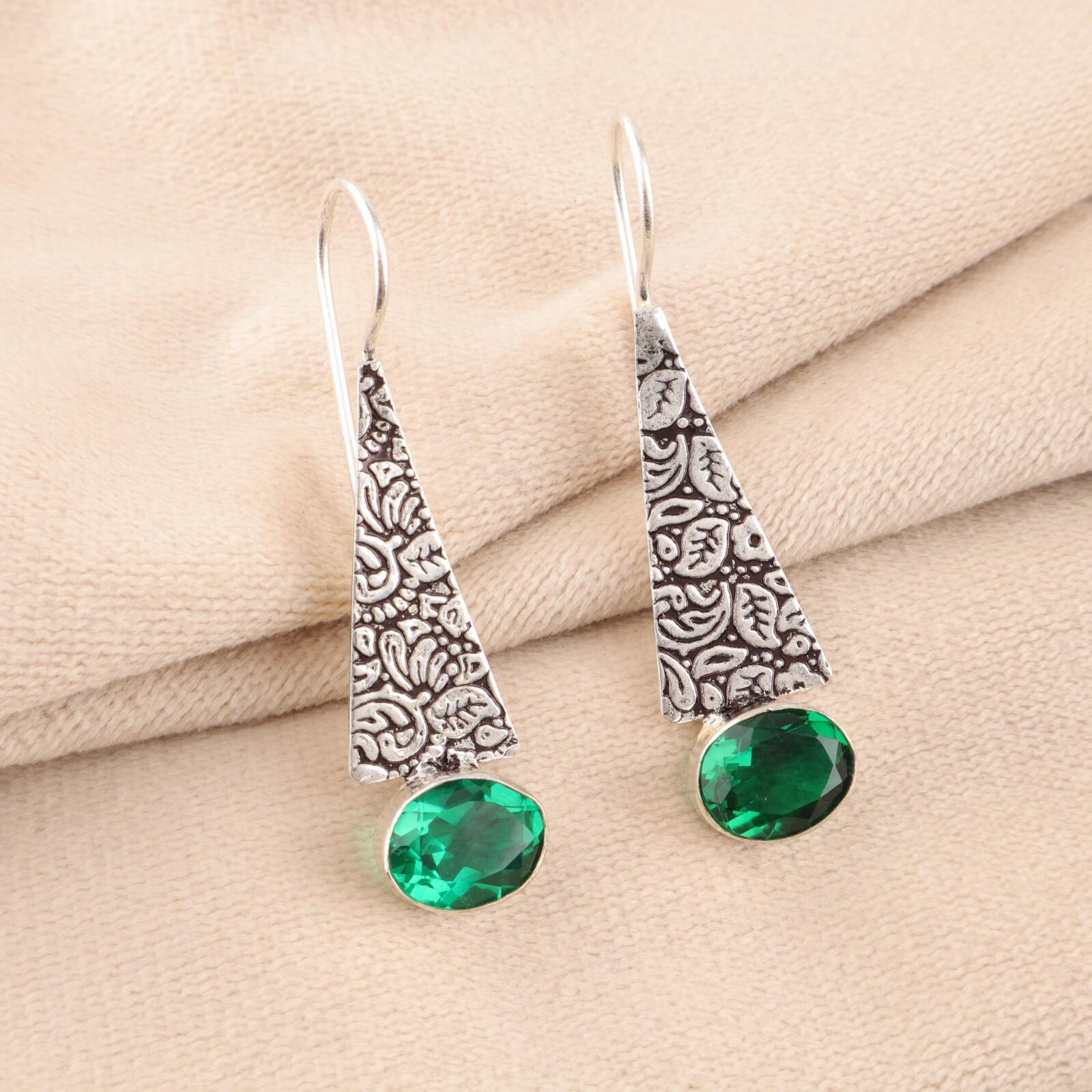 

Редкий Хромовый Диопсид Драгоценный Камень 925 Стерлинговое Серебро Ювелирные Изделия Ручной Работы Серьги 1.9 EE-165-1