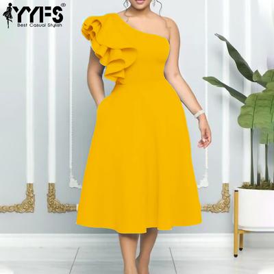 Women's Fashion Summer Spring Solid Color Print Sleeveless Oblique Collar High Waist Casual Dresses