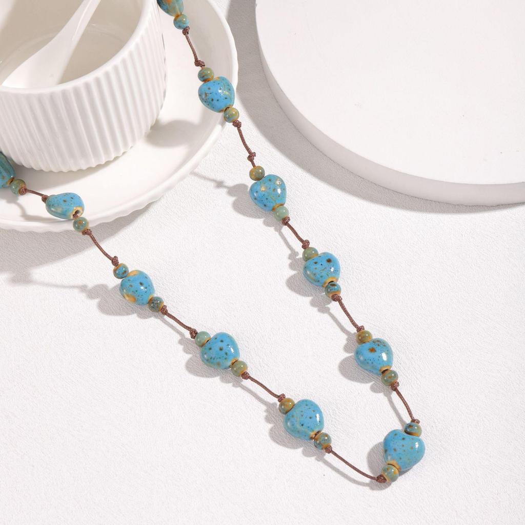 Colorful Heart Ceramic Necklace: Retro Ethnic Style Women's Sweater Chain