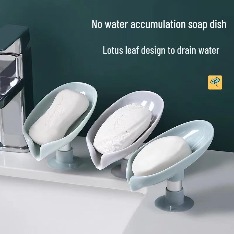 Soap Dish with Suction Cup - Non-Draining, Slanted Bathroom Vanity Storage