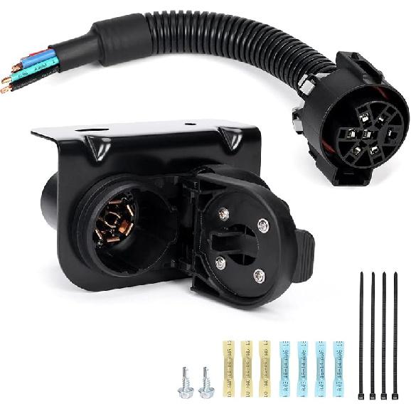 4/7 Pin Trailer Wiring Harness Connector With Mounting Bracket, 7 Way Blade And 4 Way Flat Towing Adapter Plug Compatible With Ford, GMC, Dodge Ram,