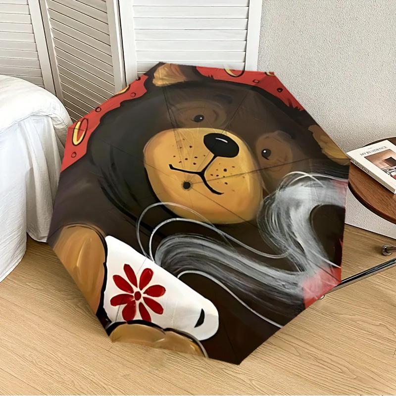 1PC Tea Bear Automatic Folding Umbrella - Compact 8-Rib Design, Durable Plastic & Iron, Lightweight for Outdoor Daily Use, Festive Gift092