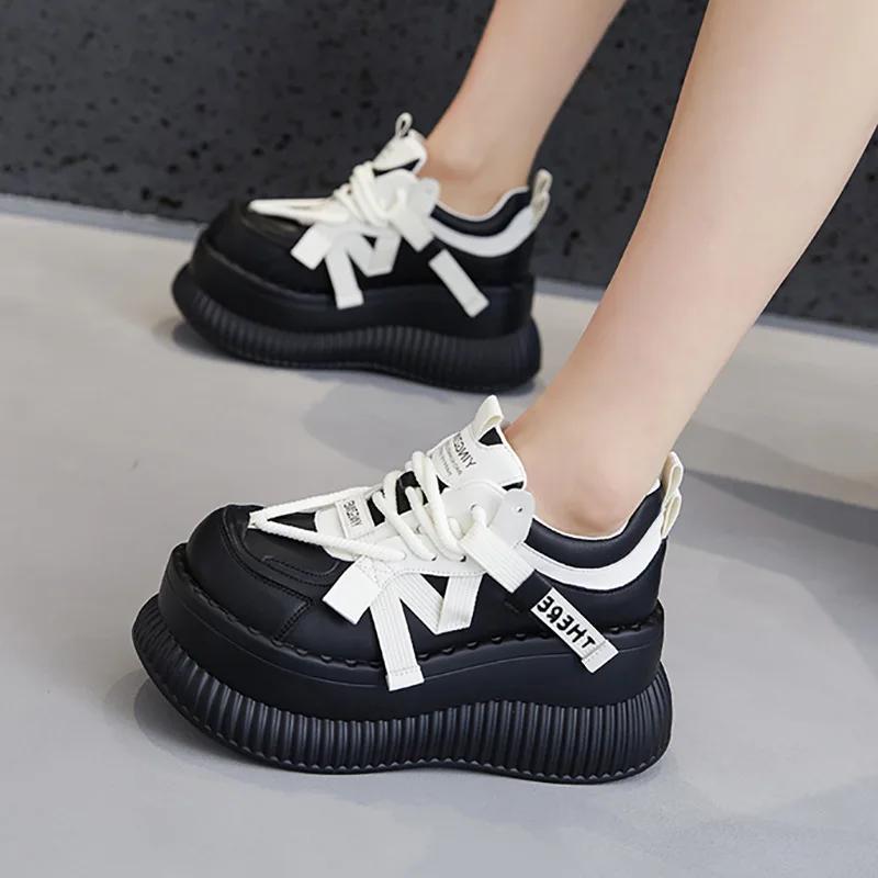 Fashion 8.5CM Street Tide Wide Toe Women Sneakers Fashion High Brand Ladies Flat Skateboard Shoes Students Platform Chunky Shoe