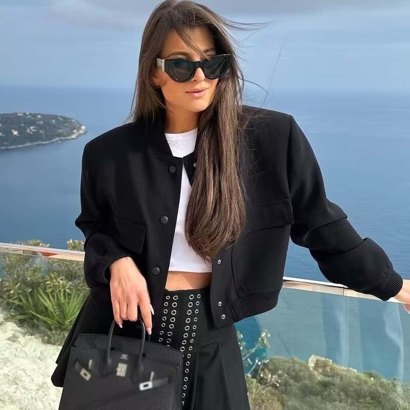 Giacca da donna autunno inverno solida con tasche manica lunga da ufficio cappotti da donna casual giacche monopetto moda donna 28087