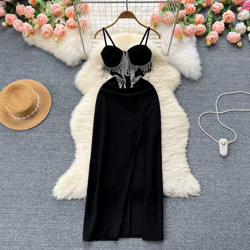 

The Dinner Party Tassel Suspender Silm Dress Gown Black S