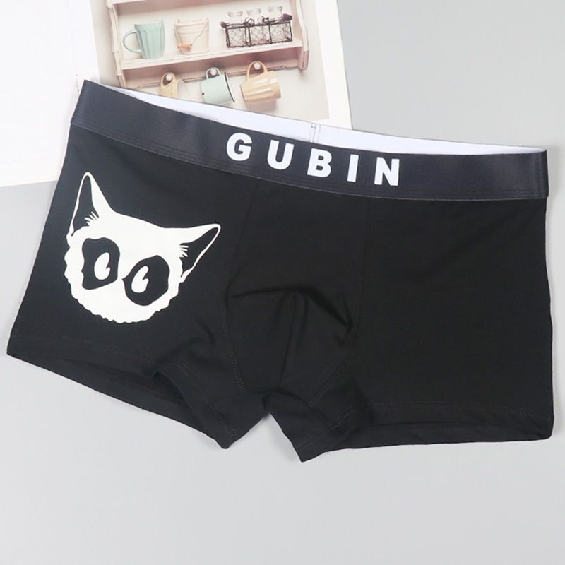 Intimo Boxer da Uomo Gatto Cartone Animato Pantaloncini Piatti Puro Cotone Taglia Grande Ultima Moda Quattro Stagioni