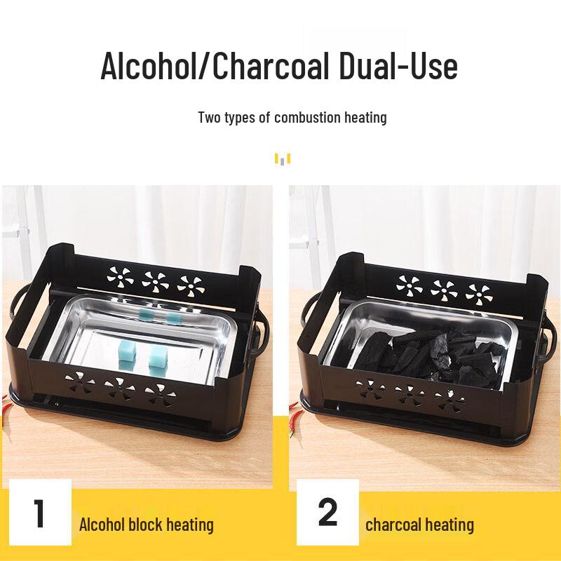 Rectangular Stainless Steel Roast Fish Pan & Charcoal Stove Set