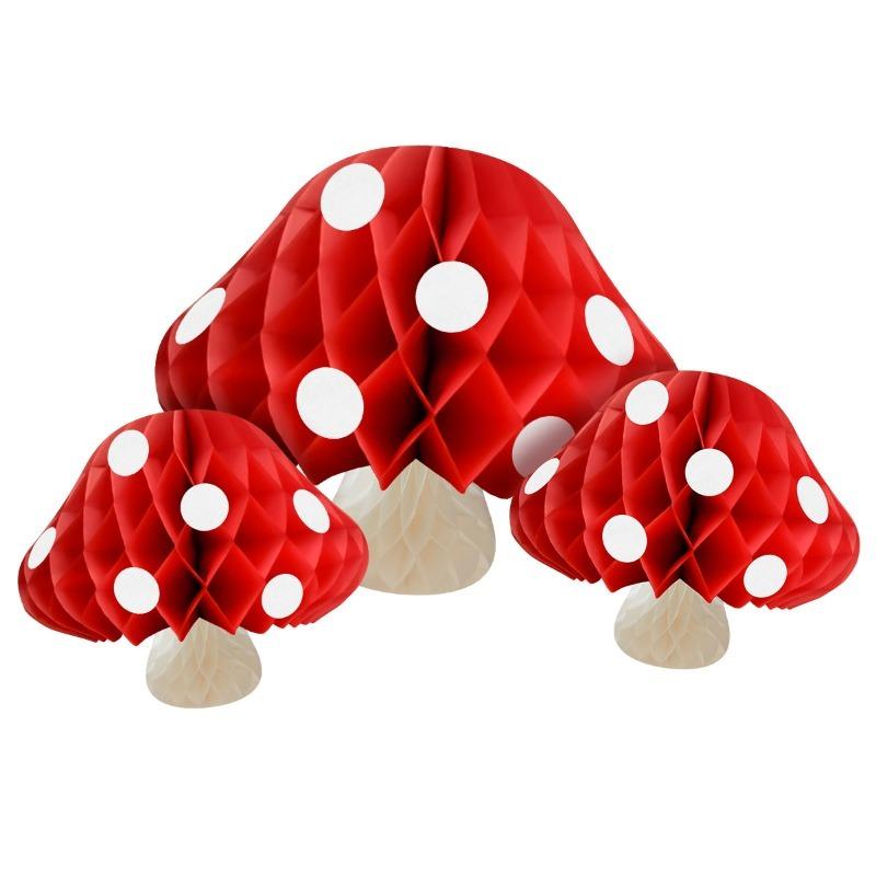 Creative Mushroom HoneycombBall 3D HangingOrnament for Indoor PartiesForest Theme Birthday Wedding Decor Jungle Wonderland Setup