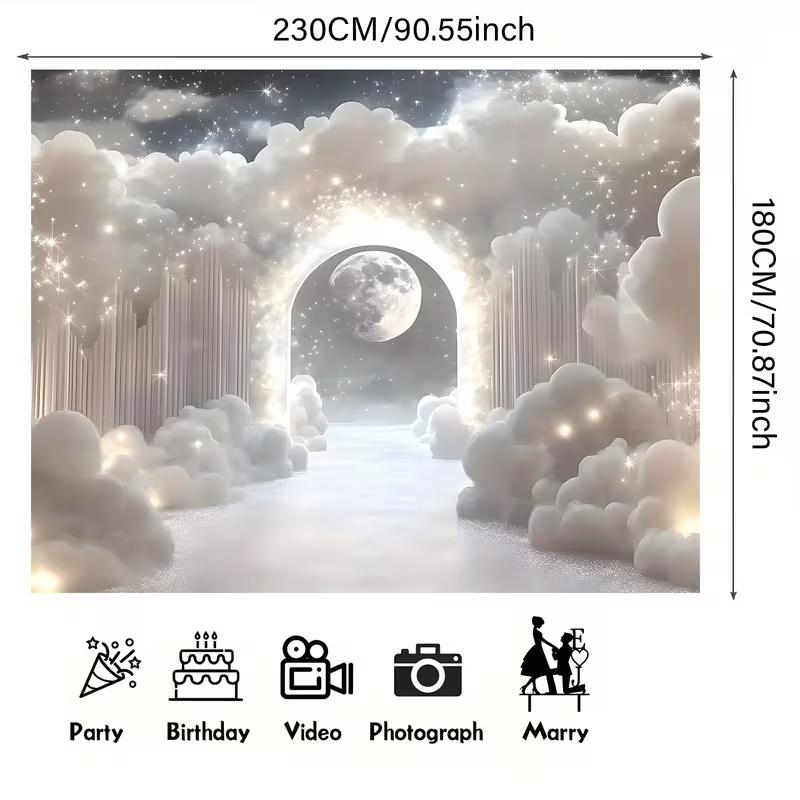 2D Flat Moonlight Cloud Arch Backdrop for Romantic Wedding Photoshoot
