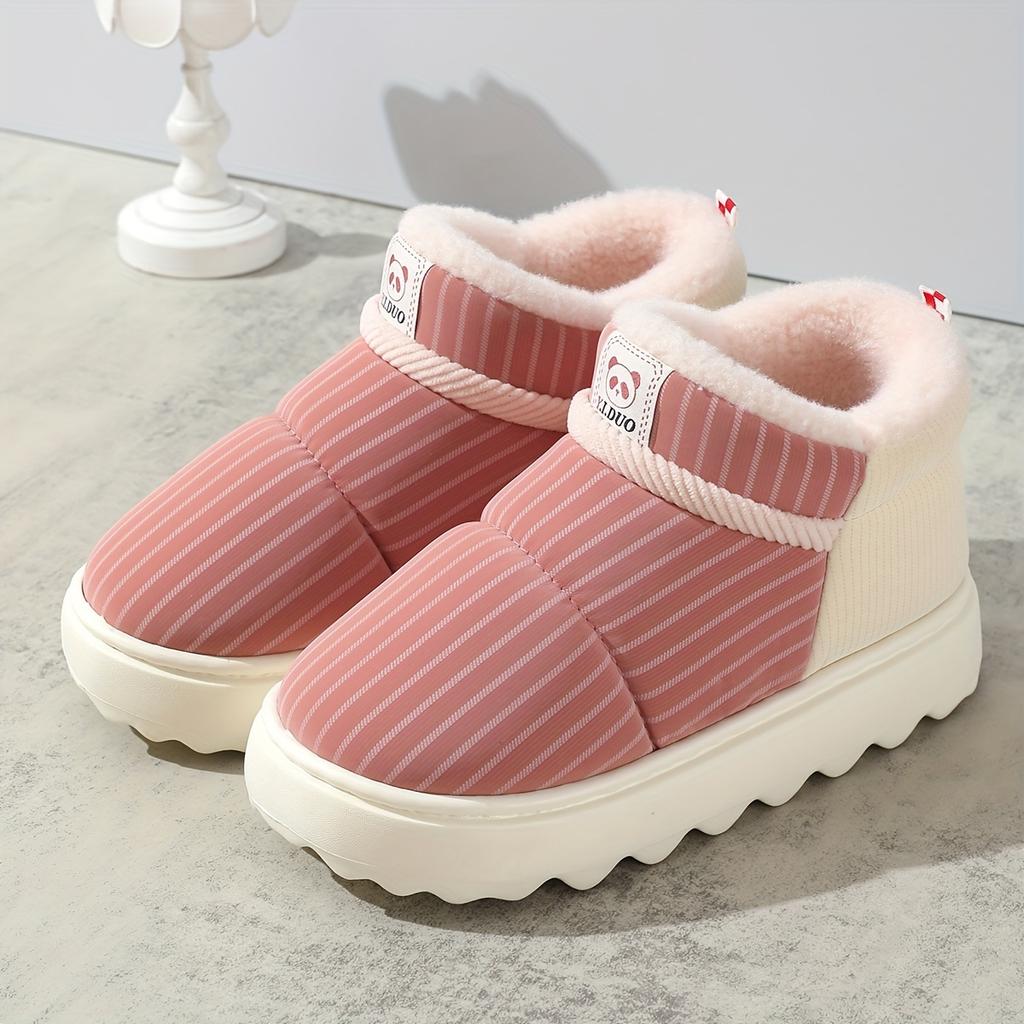 Order A Size Up Winter Warm Snow Boots Striped , Thick  Lined Comfort Cotton Booties,  Anti-Slip High Top Slippers for Daily & Vacation Use