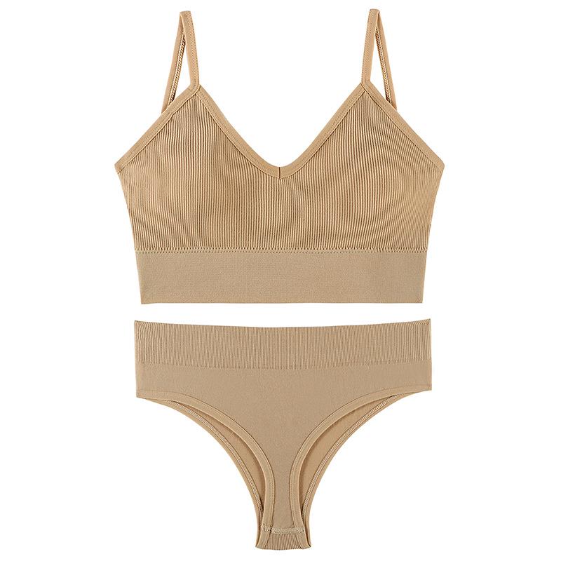 Women's French Wirefree Push-Up Bra Set - Thin, Sexy Triangle Cup Sports Underwear with Beautiful Back Design, Two-Piece.