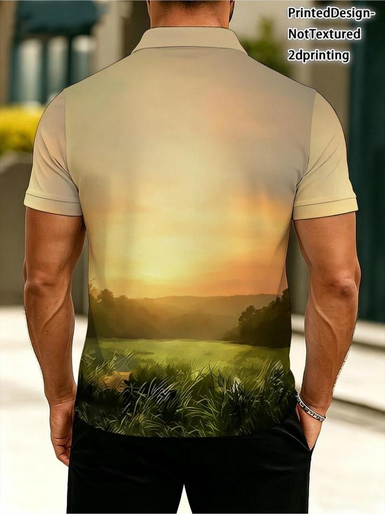 Heren Buiten Polo Shirt, Gemengde Kleur, Meerdere Specificaties Beschikbaar, Polyester Materiaal, Gestileerde Paarden Print, Geschikt voor Wandelen & Buiten