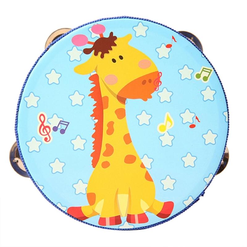 Wood Mini Tambourine Hand Bell Drum for Toddlers Kids 6inch Cute Tambourine Kids Wood Percussion Instrument