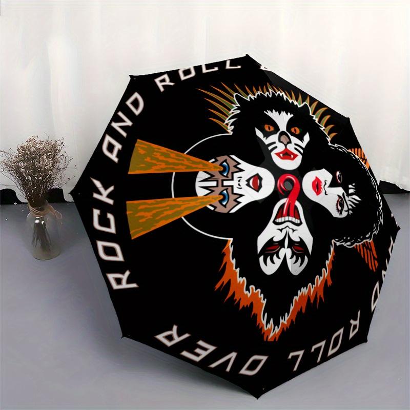"KISS Band Logo T Shirt: Rock and Roll Over" Umbrella, Portable 3 Fold Compact Umbrella for Men & Women,S261