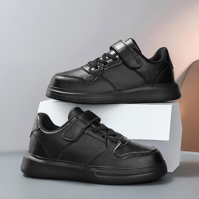 Kids' Spring/Autumn 2026 Leather Waterproof Sports Shoes - Black & White Styles