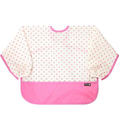 Pli? bavaglino impermeabile a maniche lunghe con abbinamento colore, 34 cuori rosa crema, 1 pezzo, 1 pezzo
