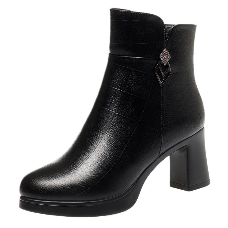 7cm Fashion Elegant Women's Soft Leather Short Fur Boots Platform Shoes Winter 2025 Block Med Heels Warm Snow Ankle Boots Office