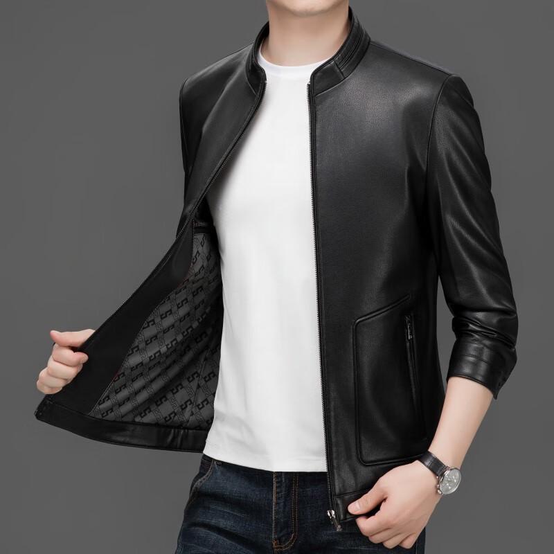 ROMON Men's Faux Leather Stand Collar Jacket LMDH8065