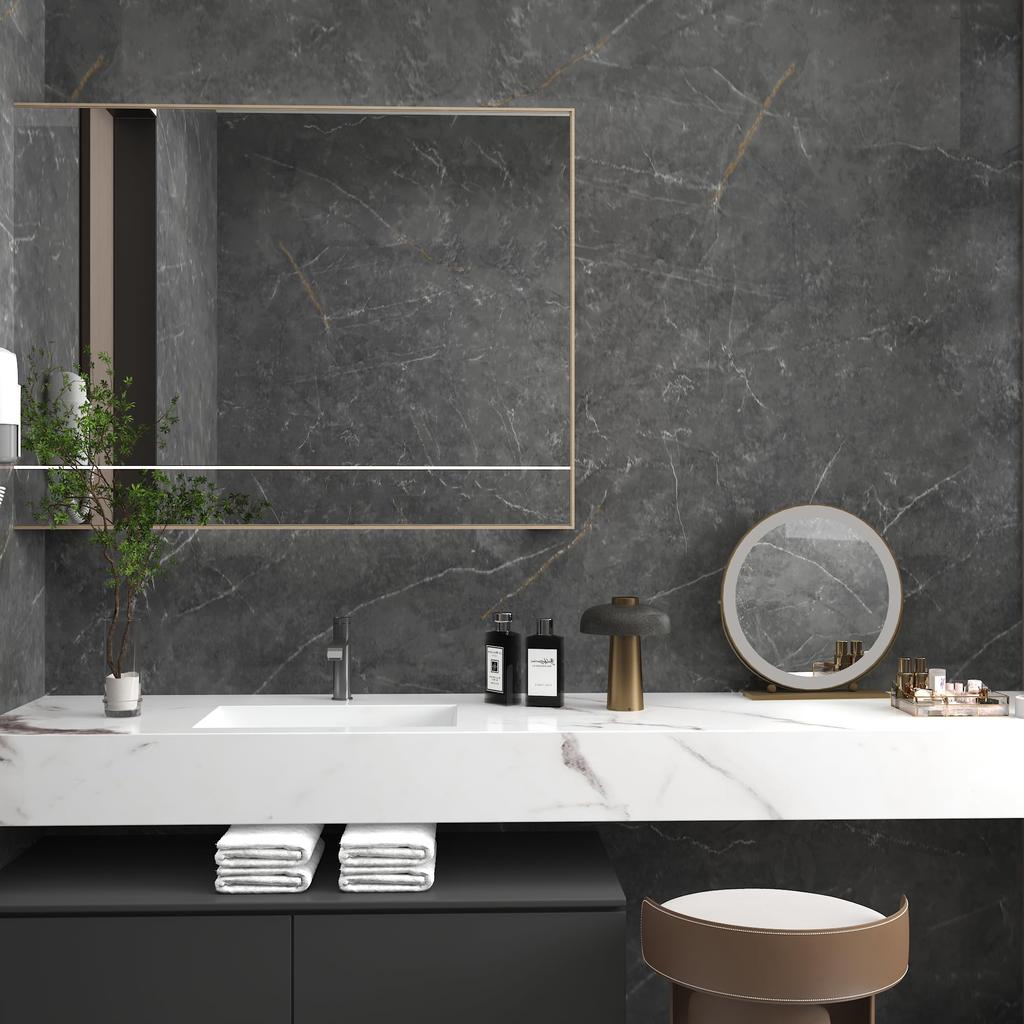 JSEVEM Wallpaper Sticker, Marble Sheet, Cutting Sheet, Remake Sheet, Marble Look, Dark Gray, Glossy, Interior Reseal, Kitchen Table, Thick, Waterproof