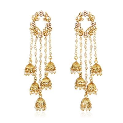 Fashion Gold Plated Stylish Pearl Jhumka Jhumki Traditional Earrings for Women and Girls