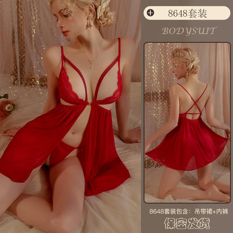 Erotic Underwear, Sexy halter lace Seductive nightdress, Hot Cut-out see-through pajamas, uniforms wholesale 8648