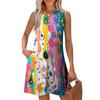 Women's Fashion Casual Printed V-Neck Button With Pocket Vest Sleeveless Dresses