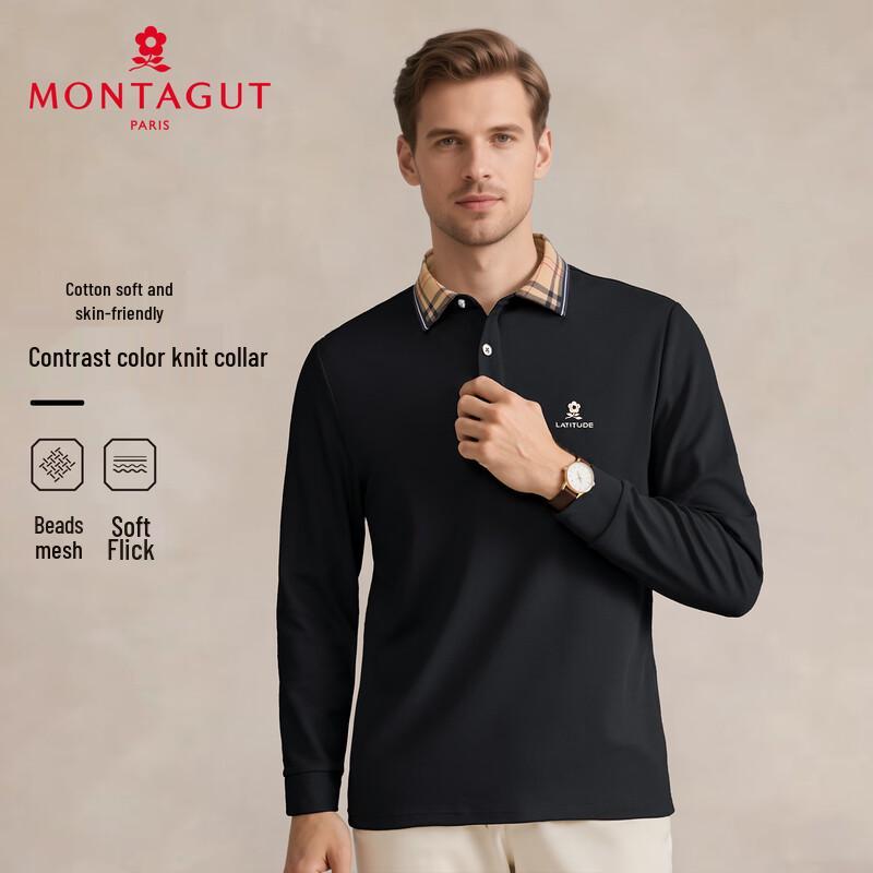 MONTAGUT Men s Long Sleeve Cotton Blend Polo Shirt 52