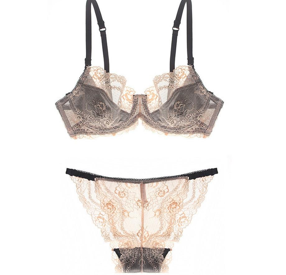 European & American Super Thin Lace Lingerie Set: Sexy Plus Size Transparent Bra and Underwear