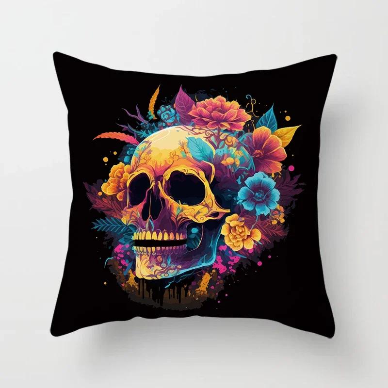 

Colorful Skull Flower Pillowcase Decorative Printing Square Car Sofa Fashion Cushion Cover Home Decoration 66x66cm