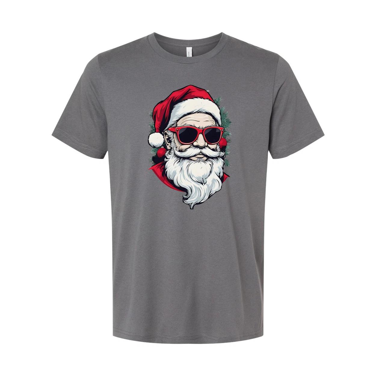 Unisex Christmas T Shirt Featuring Santa Claus Graphic With Red Sunglasses And F 3XL