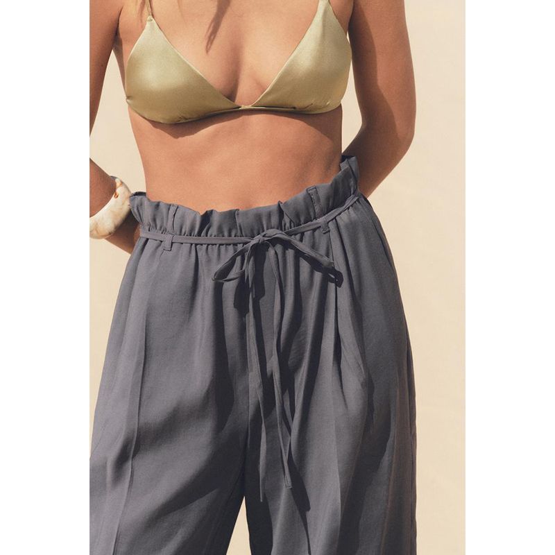 Spring and Summer New Women's Clothing Minimalist Bowknot Decoration High Waist with Belt Paper Bag Drape Pants 3152423