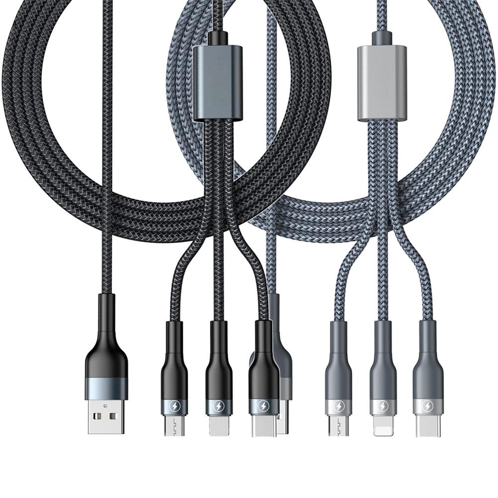 3-IN-1 USB Cable Fast Charging Cable Multi Charging Cord USB Cord Adapter Braided Wire For Mobile Phone Tablet Laptop