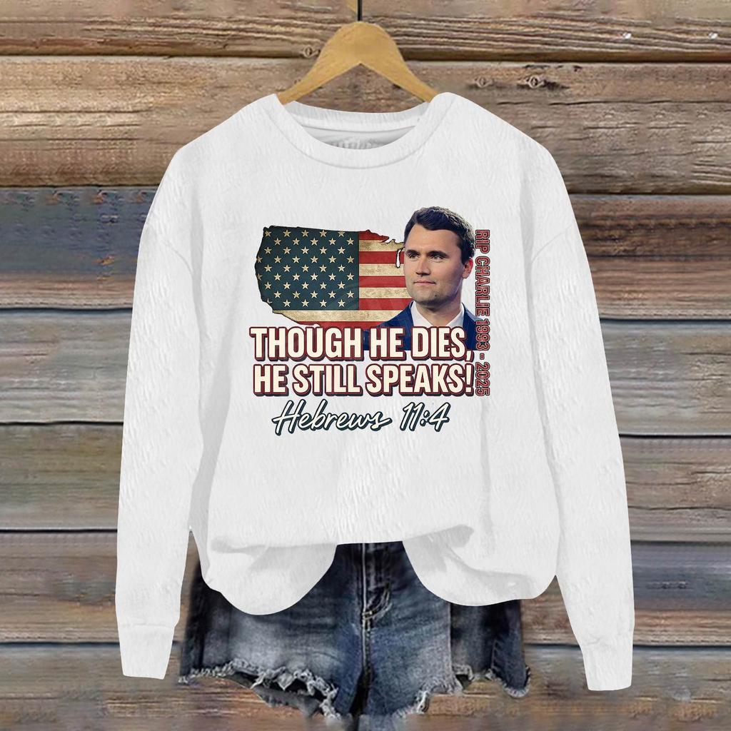Ladies Fashion Casual Long Sleeve Printed Round Neck  Pullover Top