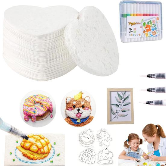 Magic Foam Texture Painting Kit 3D Drawing Magic Canvas Sponge with Water Brush Puffy Popcorn Painting Kit DIY Bubble Drawing Pens Art Supplies