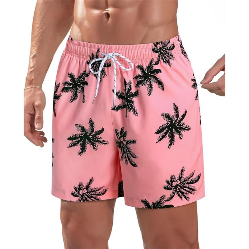 Vibrant Coconut Pattern Men Beach Shorts Lightweight Quick Dry Swim Shorts For Casual Daily Wear Beach Days And Fresh Summer