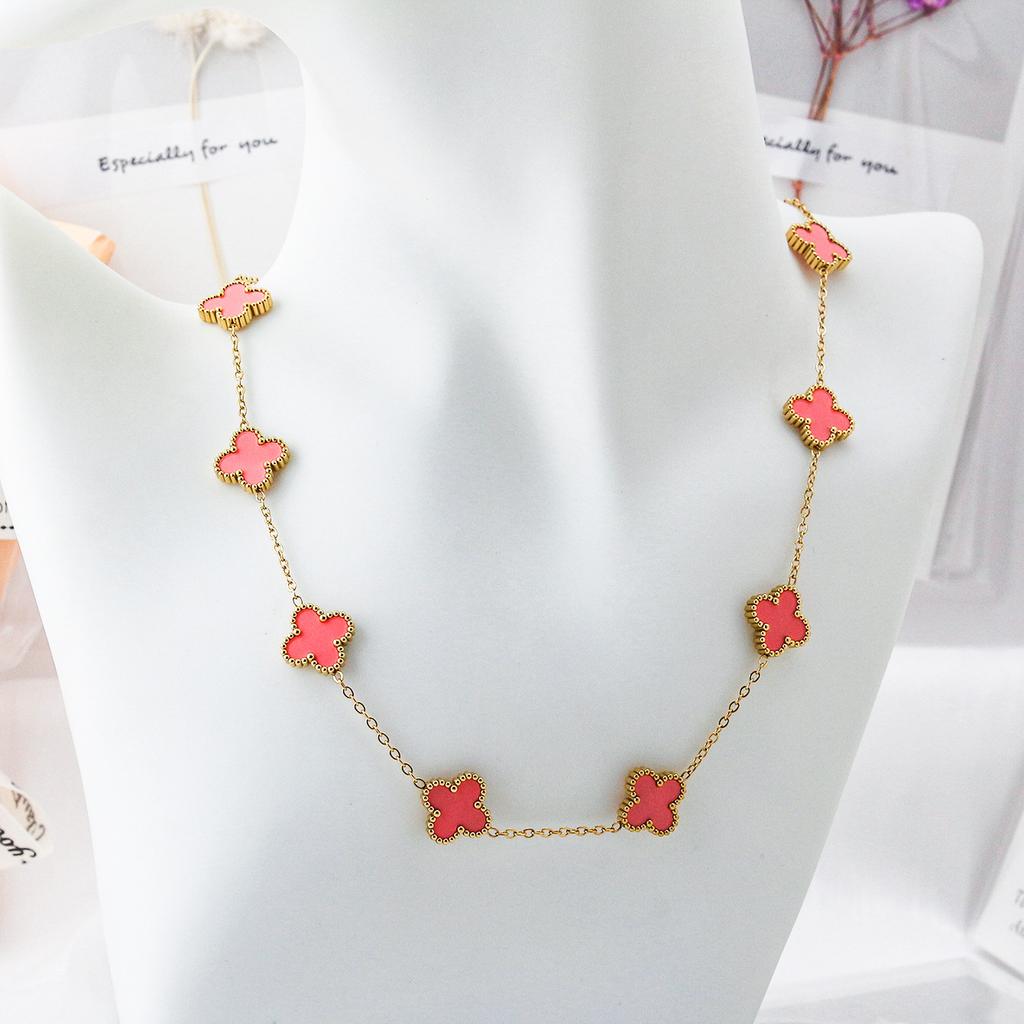 Collana con 10 Fiori Quadrifoglio Moda Lusso Leggero Ciondolo a Fiore Catena Clavicola da Donna