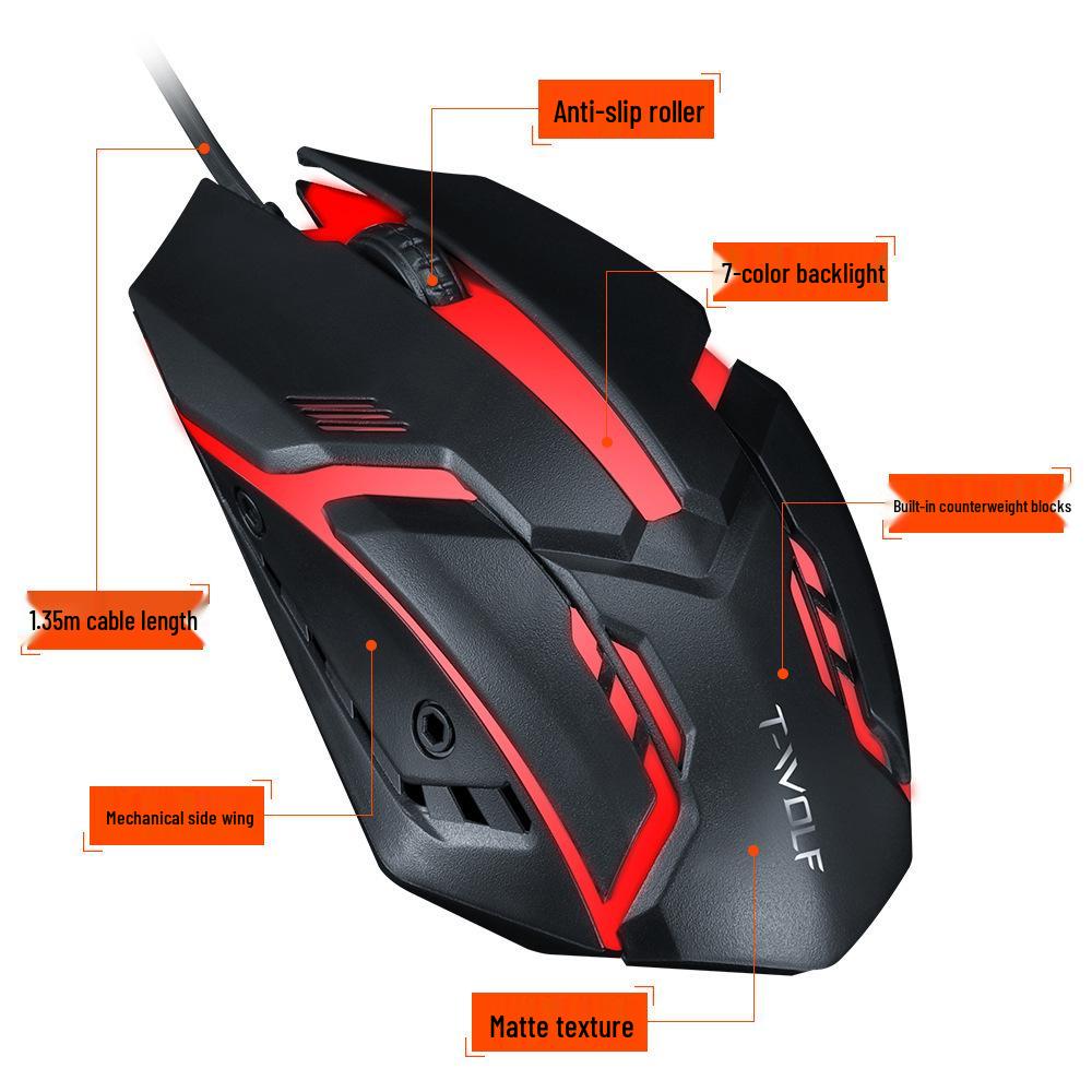 Thunderwolf V1 Wired USB Luminous Mouse for Desktop & Laptop