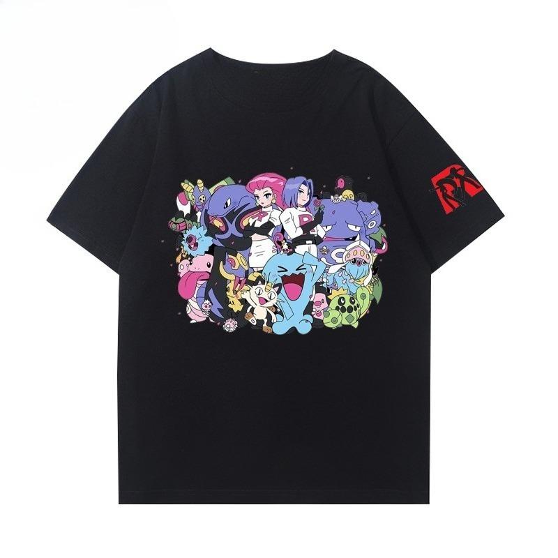 Hot Anime Pokémon Psyduck Creative Team Rocket Printed New T-Shirt Men Women's Street Harajuku Loose Casual Short Sleeve Top