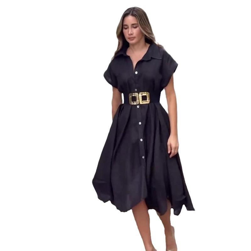 2024 Summer Women's Casual Solid Color Single-breasted Shirt Dress