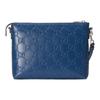 Gucci GG printed embossed zipper closure leather messenger bag clutch medium size men's blue