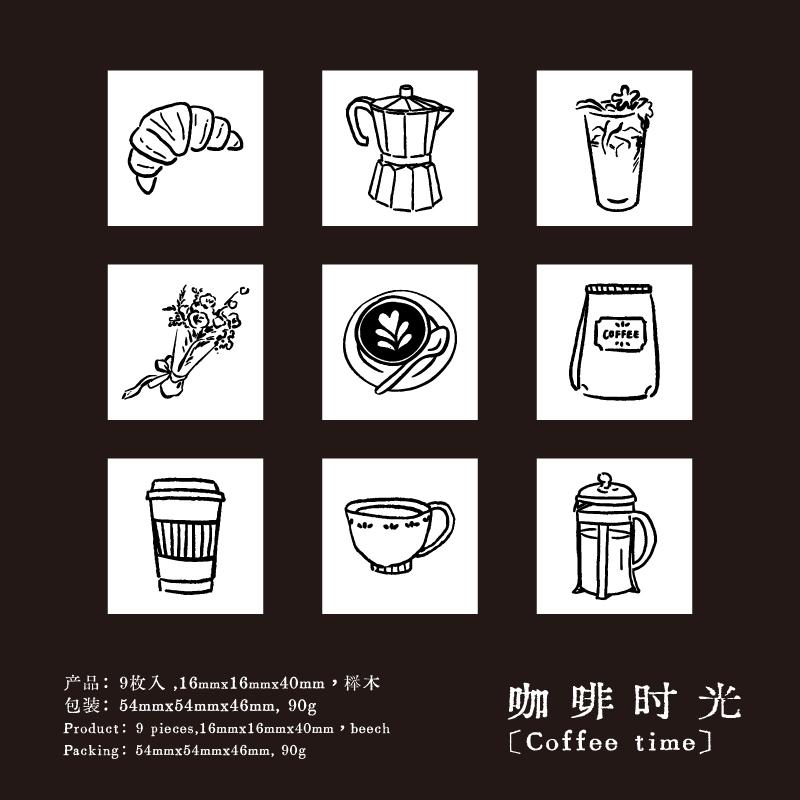 

Journal GO 9pcs/set Cute Cartoon Mini Pattern Wooden Stamps Daily Life Lovely World Calendar Planner Stamp Scrapbooking Journal